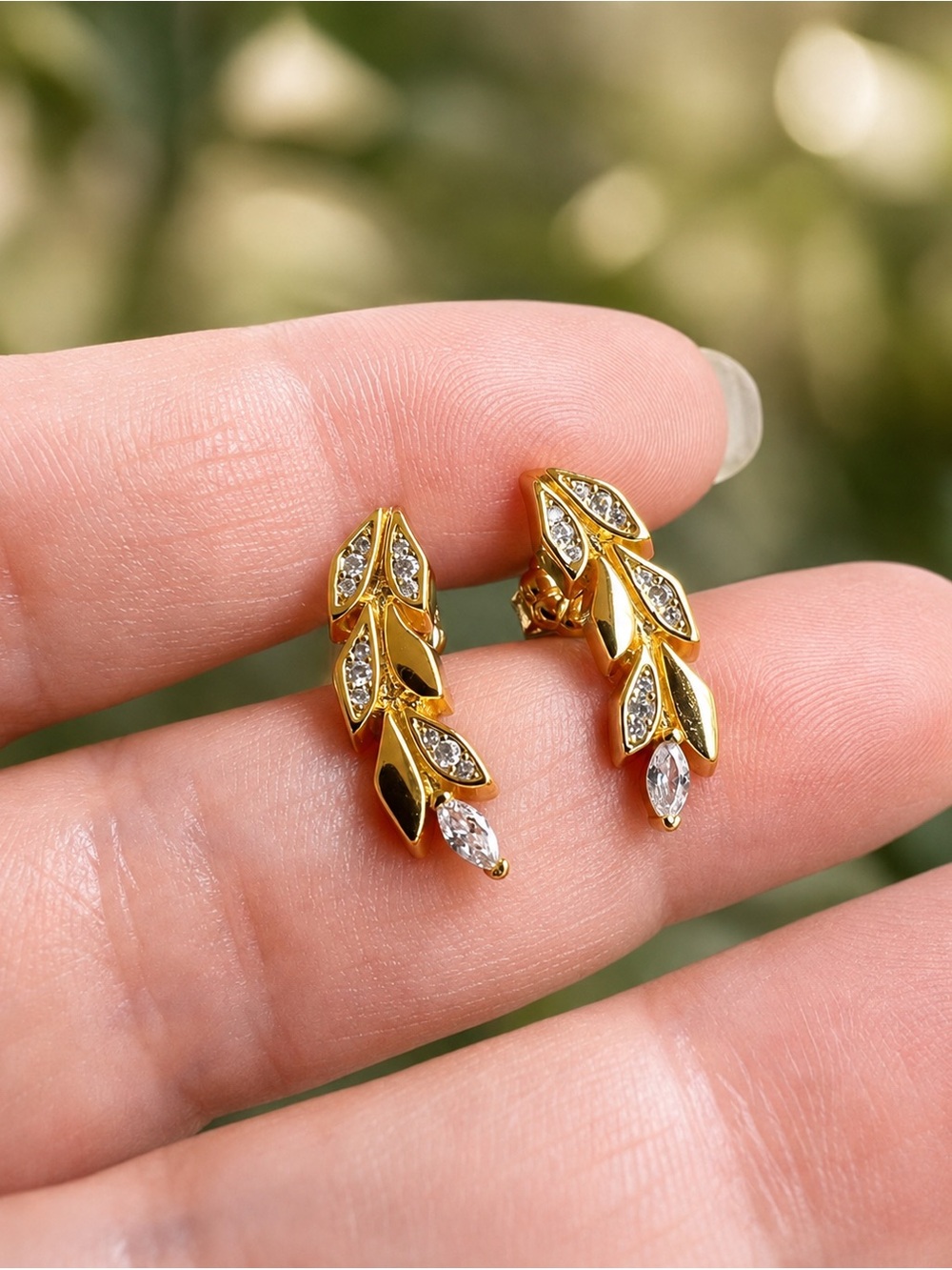 Gold Leaf Climber Earrings, Studs